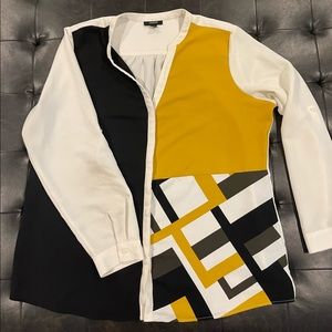 Alfani Blouse Mustard, Black & White XL